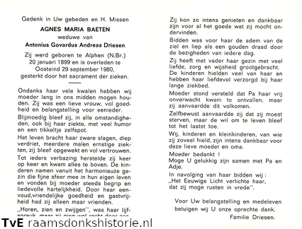 Agnes Maria Baeten Antonius Govardus Andreas Driesen