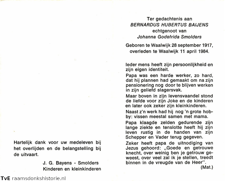 Bernardus Hubertus Baijens Johanna Godefrida Smolders
