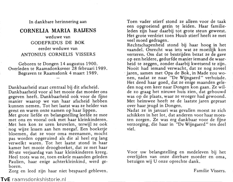 Cornelia Maria Baijens Godefridus de Bok Antonius Cornelis Vissers