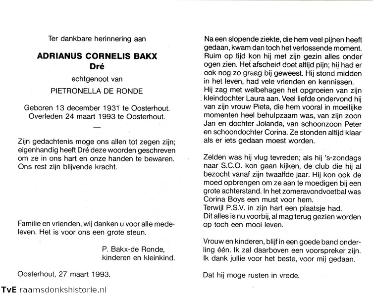 Adrianus Cornelis Bakx Pietronella de Ronde