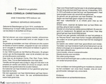 Anna Cornelia Chistiana Bakx Marinus Gerardus Brouwers