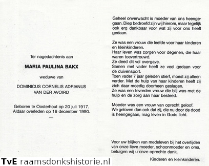 Maria Paulina Bakx Dominicus Cornelis Adrianus van der Avoird