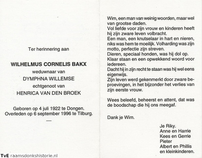 Wilhelmus Cornelis Bakx Henrica van den Broek  Dymphna Willemse