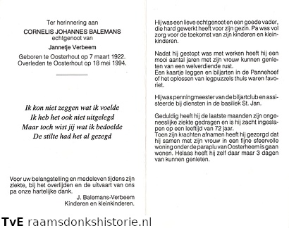 Cornelis Johannes Balemans Jannetje Verbeem