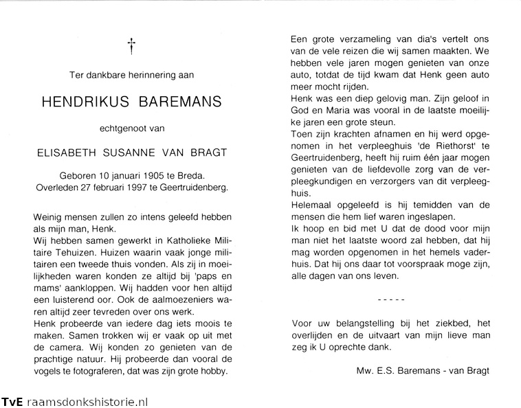 Hendrikus Baremans Elisabeth Suzanne van Bragt