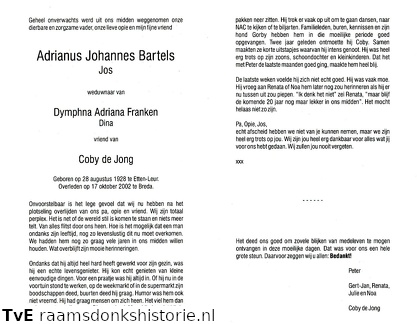 Adrianus Johannes Bartels (vr)Coby de Jong Dymphna Adriana Franken