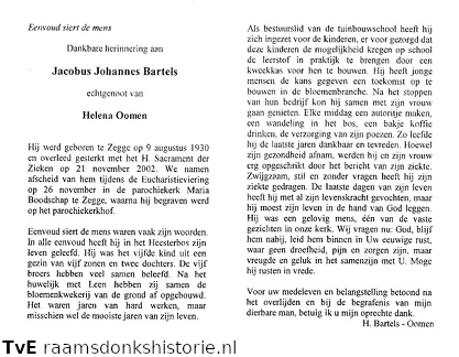 Jacobus Johannes Bartels Helena Oomen