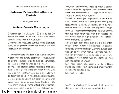 Johanna Petronella Catharina Bartels Andreas Cornelis Marie Luijkx