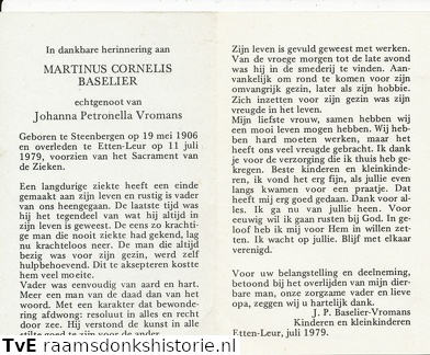 Martinus Cornelis Baselier Johanna Petronella Vromans