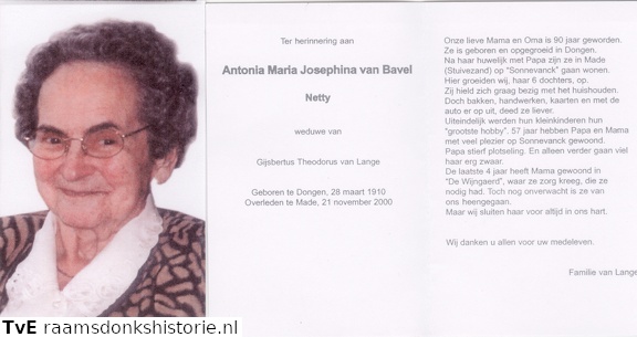 Antonia Maria Josephina van Bavel Gijsbertus Theodorus van Lange