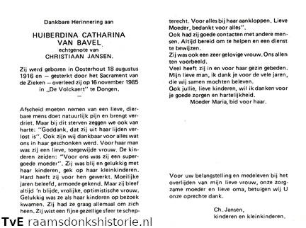 Huiberdina Catharina van Bavel Christiaan Jansen