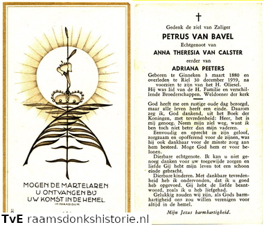 Petrus van Bavel Anna Theresia van Calster  Adriana Peeters