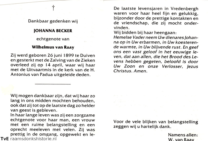 Johanna Becker Wilhelmus van Raay