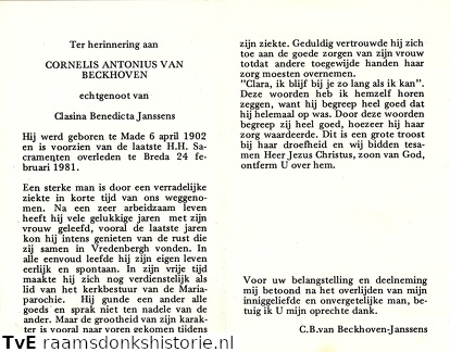 Cornelius Antonius van Beckhoven Clasina Benedicta Janssens