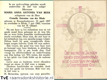 Maria Anna Antonia van Beek Cornelis Antonius van der Made