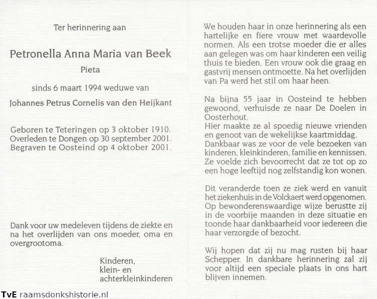 Petronella Anna Maria van Beek Johannes Petrus Cornelis van den Heijkant