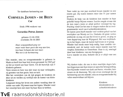 Cornelia de Been Gerardus Petrus Jansen