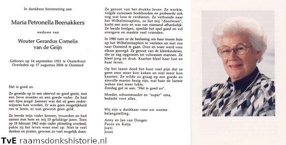 Maria Petronella Beenakkers Wouter Gerardus Cornelis van de Geijn