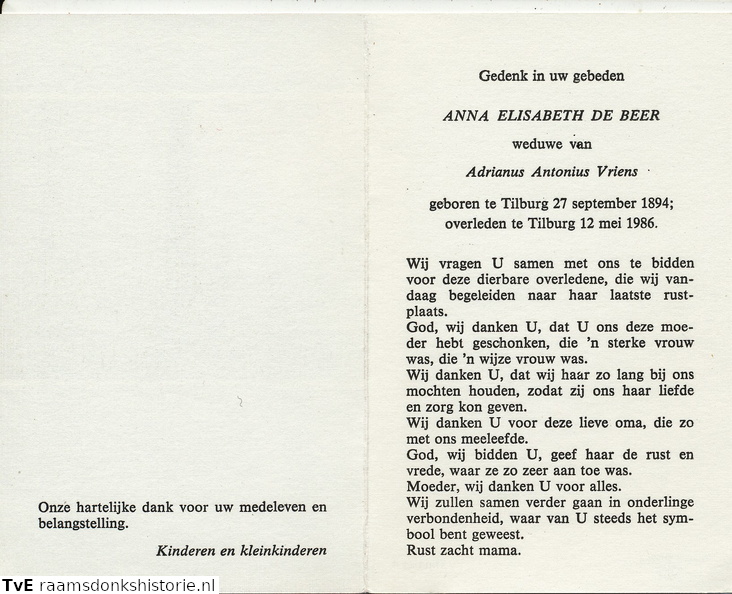 Anna Elisabeth de Beer Adrianus Antonius Vriens