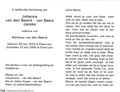 Johanna van Beers Martinus van den Beemt