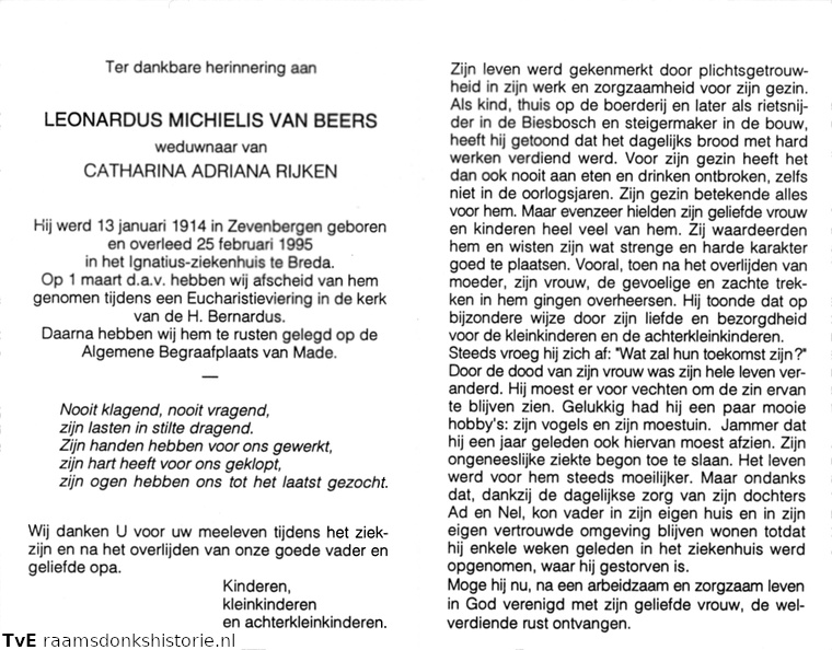 Leonardus Michielis van Beers Catharina Adriana Rijken