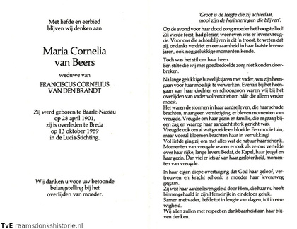 Maria Cornelia van Beers Franciscus Cornelius van den Brandt