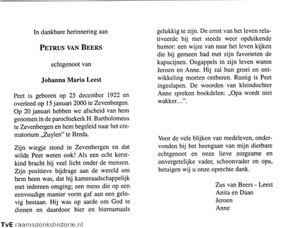 Petrus van Beers Johanna Maria van Leest