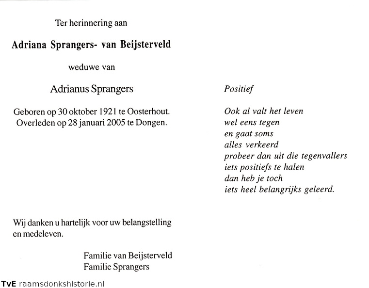 Adriana van Beijsterveld Adrianus Sprangers