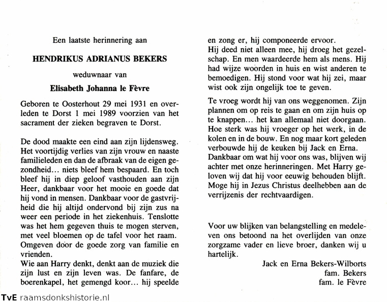 Hendrikus Adrianus Bekers Elisabeth Johanna de Fèvre