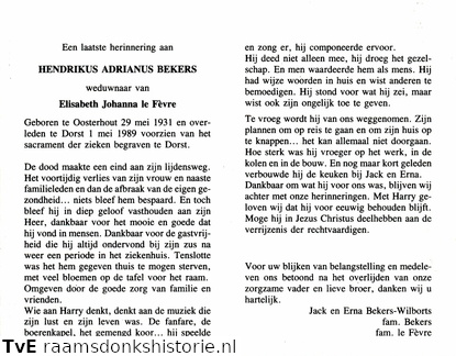 Hendrikus Adrianus Bekers Elisabeth Johanna de Fèvre