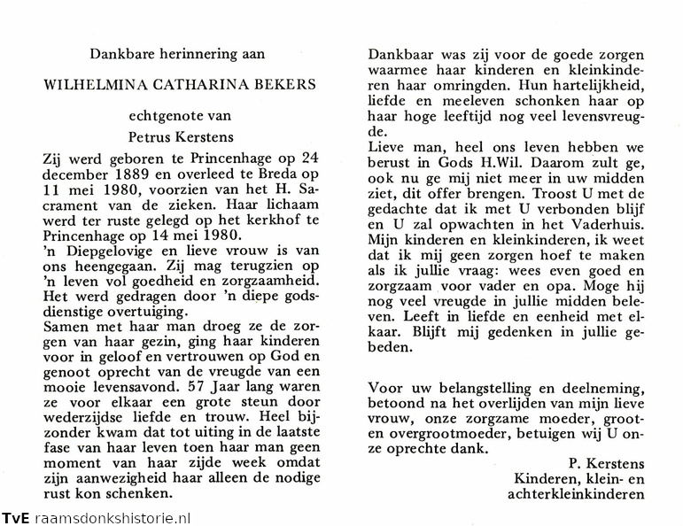 Wilhelmina Catharina Bekers Petrus Kerstens