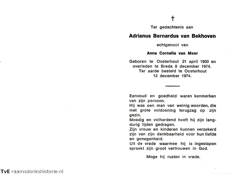 Adrianus Bernardus van Bekhoven Anna Cornelia van Meer