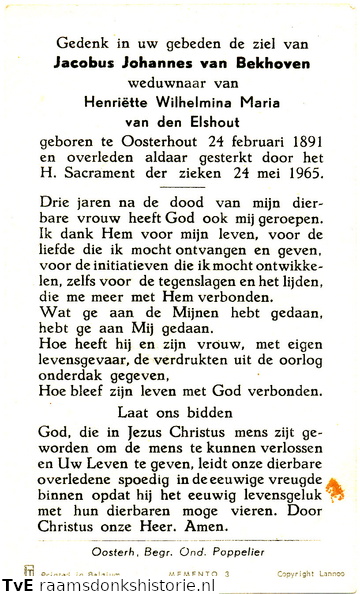 Jacobus Johannes van Bekhoven Henriëtte Wilhelmina Maria van den Elshout