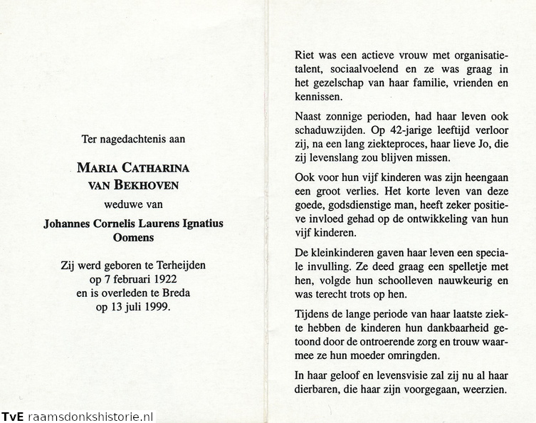 Maria Catharina van Bekhoven Johannes Cornelis Laurentius Ignatius Oomens