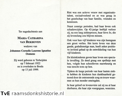 Maria Catharina van Bekhoven Johannes Cornelis Laurentius Ignatius Oomens