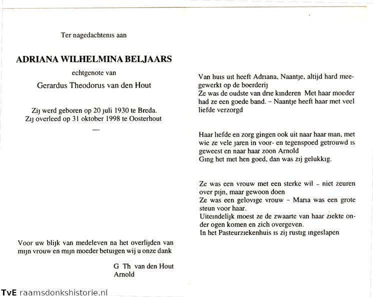 Adriana Wilhelmina Beljaars Gerardus Theodorus van den Hout