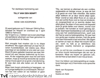Tilly van den Bempt Henk van Kooperen