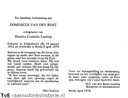 Dominicus van den Bemt Henrica Cornelia Laming