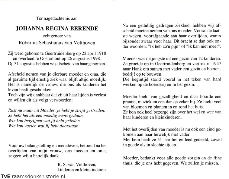 Johanna Regina Berende Robertus Sebastianus van Velthoven