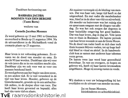 Barbara Jacoba van den Berghe Cornelis Jacobus Moonen