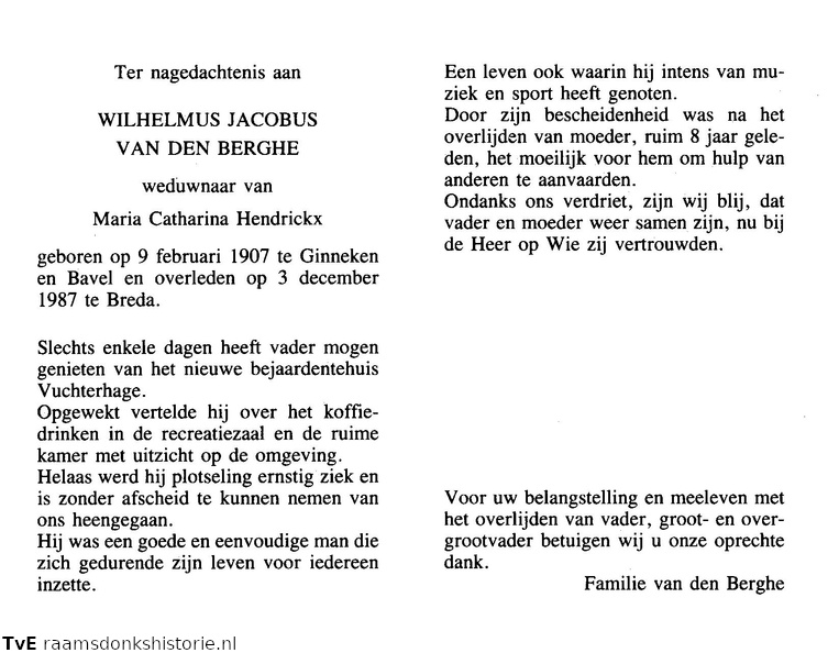 Wilhelmus Jacobus van den Berghe Maria Catharina Hendrickx