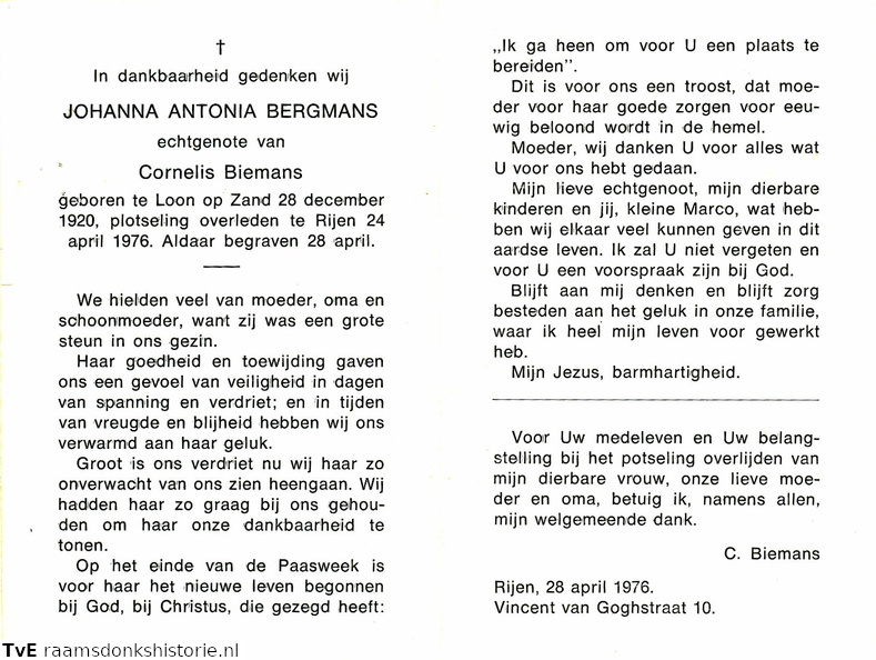 Johanna Antonia Bergmans Cornelis Biemans
