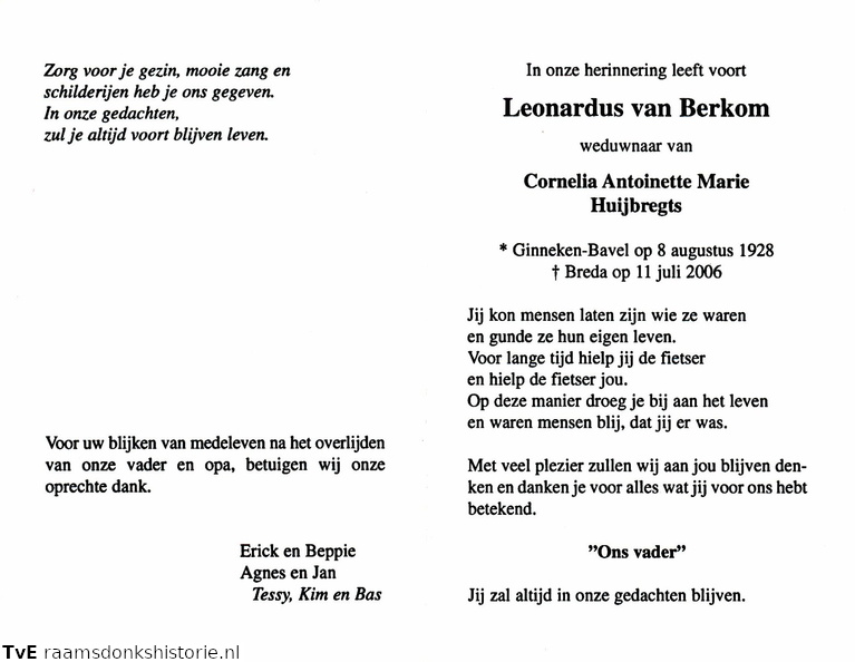 Leonardus van Berkom Cornelia Antoinetta Marie Huijbregts