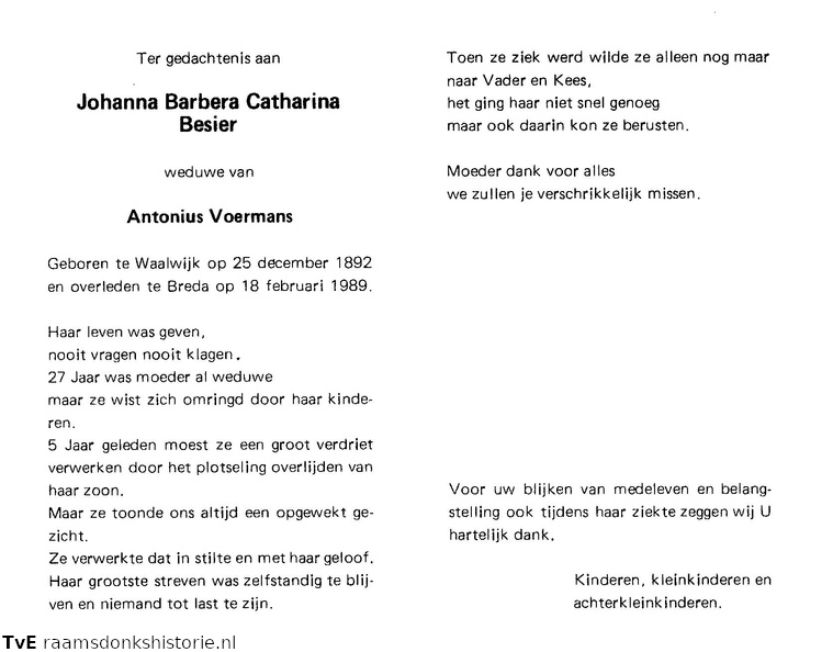 Johanna Barbera Catharina Besier Antonius Voermans