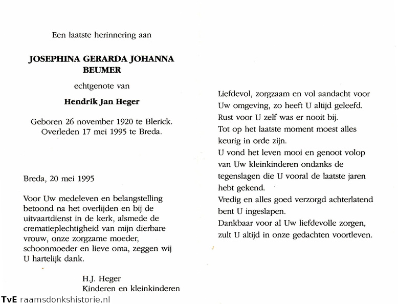 Josephina Gerarda Johanna Beumer Hendrik Jan Heger
