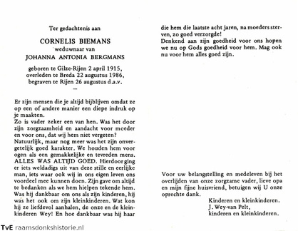 Cornelis Biemans Johanna Antonia Bergmans