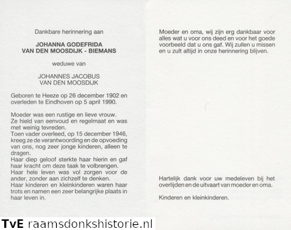 Johanna Godefrida Biemans Johannes Jacobus van den Moosdijk