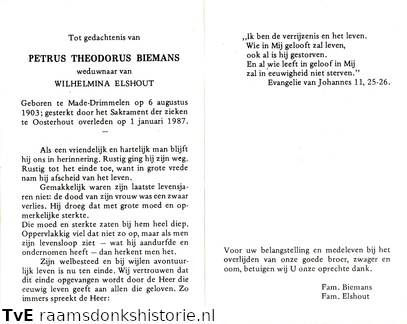 Petrus Theodorus Biemans Wilhelmina Elshout