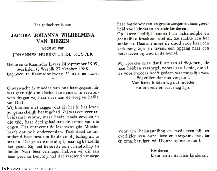 Jacoba Johanna Wilhelmina van Biezen Johannes Hubertus de Ruyter