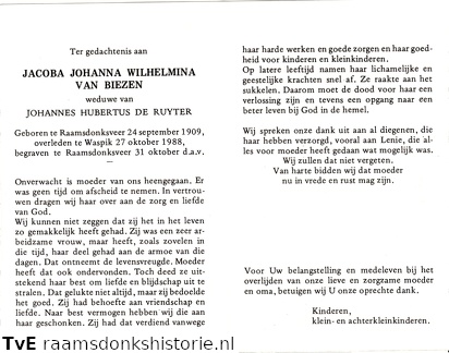 Jacoba Johanna Wilhelmina van Biezen Johannes Hubertus de Ruyter